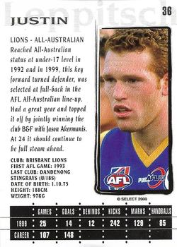 2000 Select AFL Millennium #36 Justin Leppitsch Back